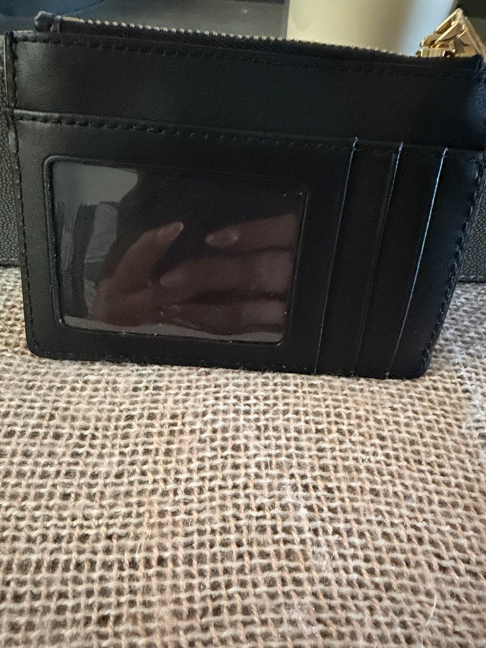 Michael Kors Black Patent Embossed MK Zip Card Holder - Picture 2 of 2